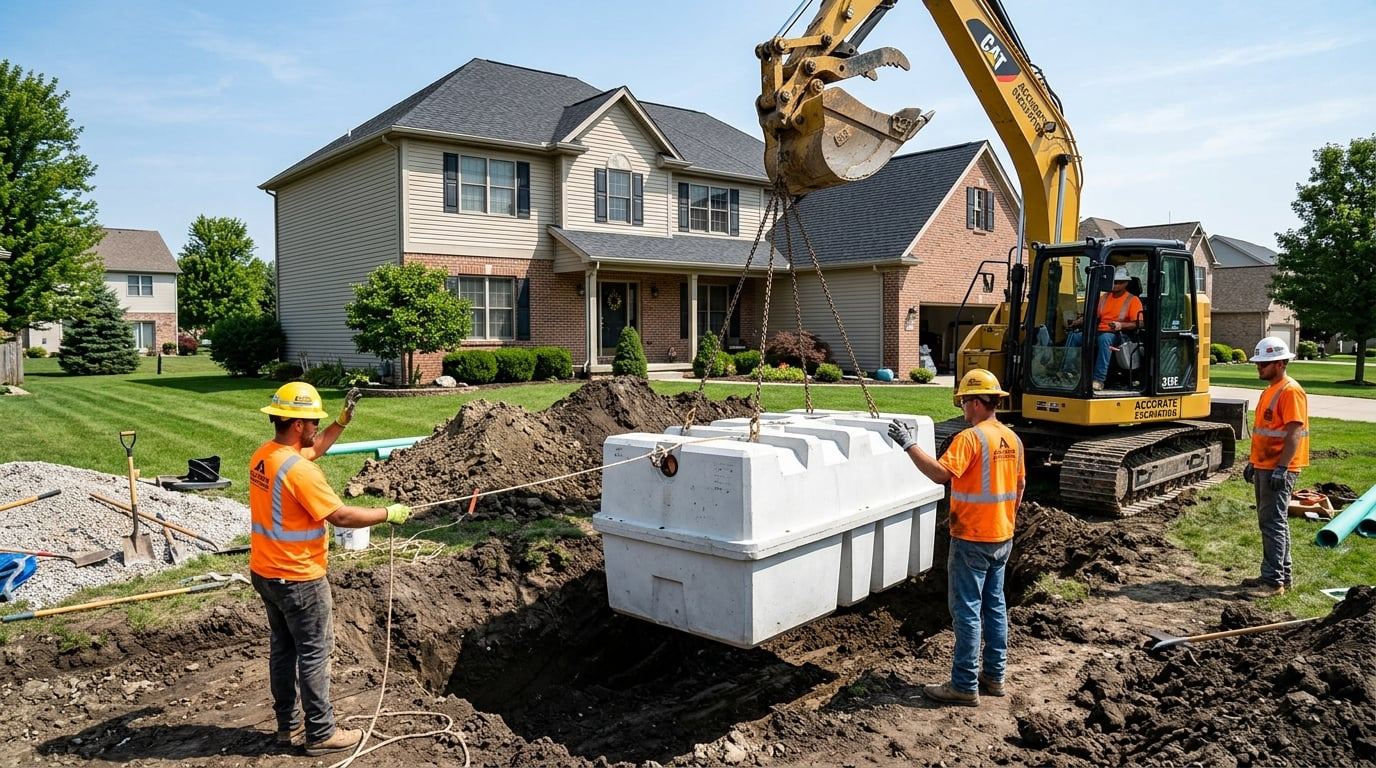 Excavation crew installing a residential septic system