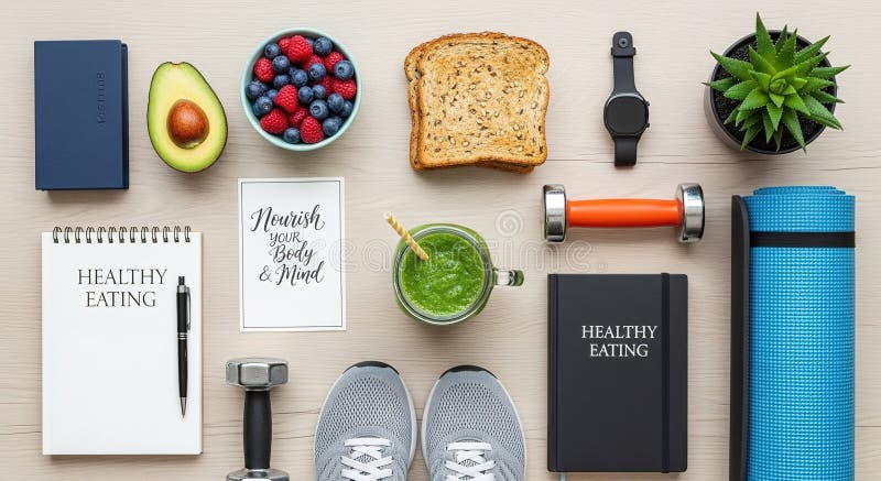 Healthy lifestyle with fresh food and exercise